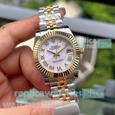 Clone Rolex 31mm Datejust Pink MOP with Roman Jubilee Band